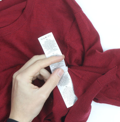 Hobbs Women Red Wool Silk Cashmere Cardigan M Round Neck Knit