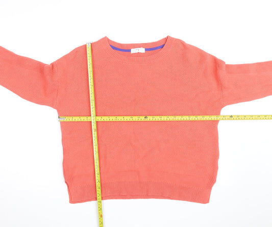 White Stuff Women’s Orange Cotton Waffle Knit Crew Neck Jumper Size 14