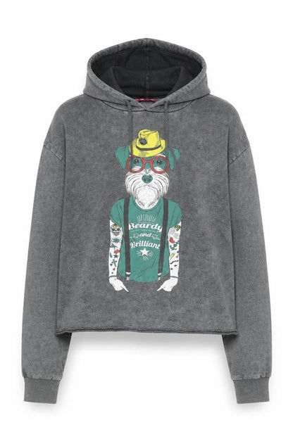 So Fabulous Women's Grey Pullover Hoodie with Dog Graphic Size L