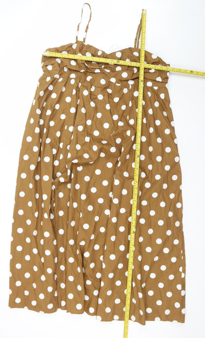 Marks and Spencer Women Brown Polka Dot Cotton Midi Dress Size 20