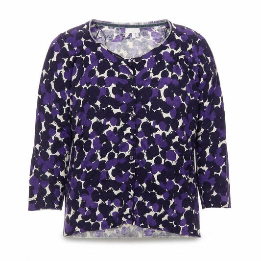 Monsoon Women’s Purple Floral Cardigan Size 12 Knit 3/4 Sleeve Belted