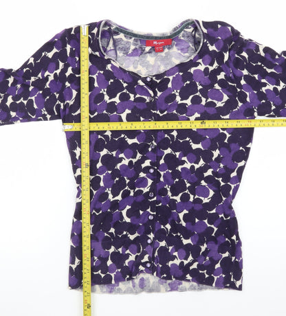 Monsoon Women’s Purple Floral Cardigan Size 12 Knit 3/4 Sleeve Belted