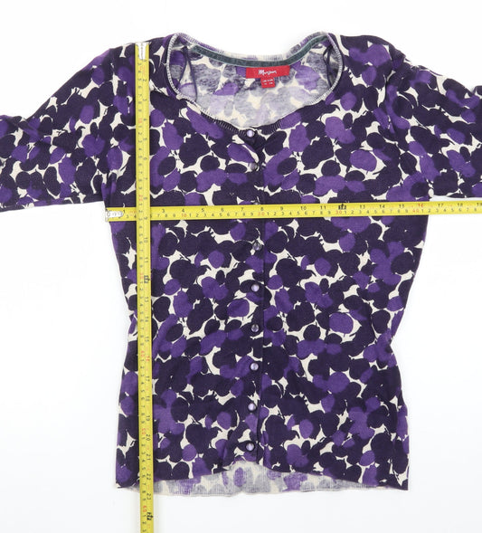 Monsoon Women’s Purple Floral Cardigan Size 12 Knit 3/4 Sleeve Belted