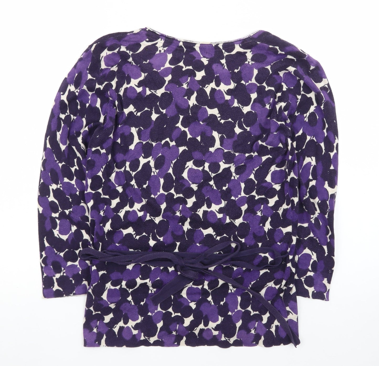 Monsoon Women’s Purple Floral Cardigan Size 12 Knit 3/4 Sleeve Belted