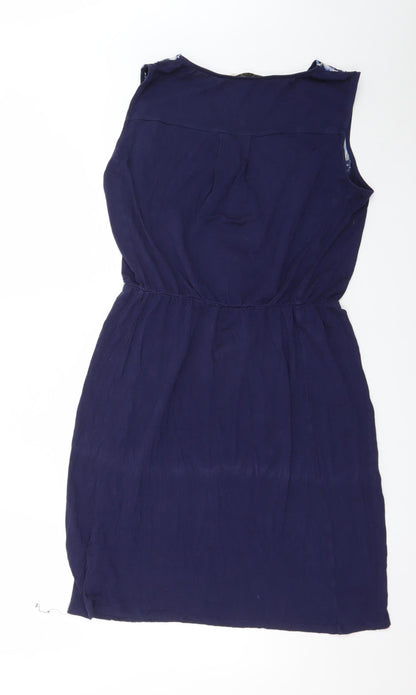 Oasis Women Blue Geometric Sleeveless V-Neck Shift Dress M