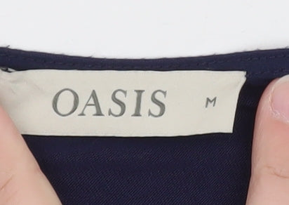 Oasis Women Blue Geometric Sleeveless V-Neck Shift Dress M