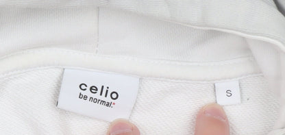 Celio Men's White Pullover Hoodie Size S Regular Fit Cotton Blend