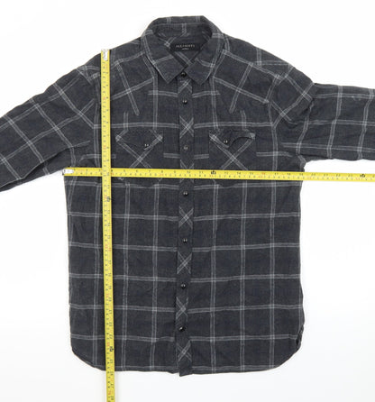 AllSaints Men's Grey Check Flannel Button-Up Shirt Medium