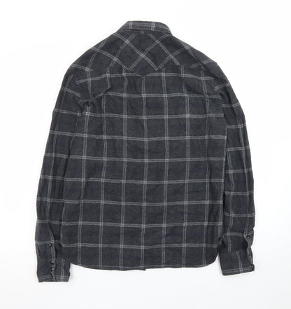 AllSaints Men's Grey Check Flannel Button-Up Shirt Medium