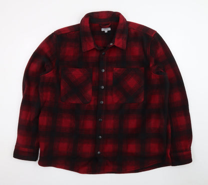 George Men's Red Black Check Flannel Shirt 2XL Long Sleeve Casual