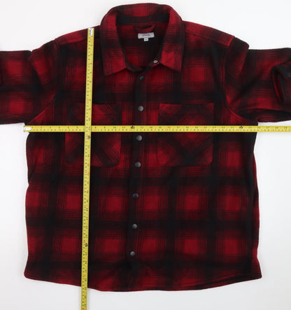 George Men's Red Black Check Flannel Shirt 2XL Long Sleeve Casual