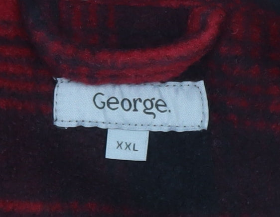 George Men's Red Black Check Flannel Shirt 2XL Long Sleeve Casual