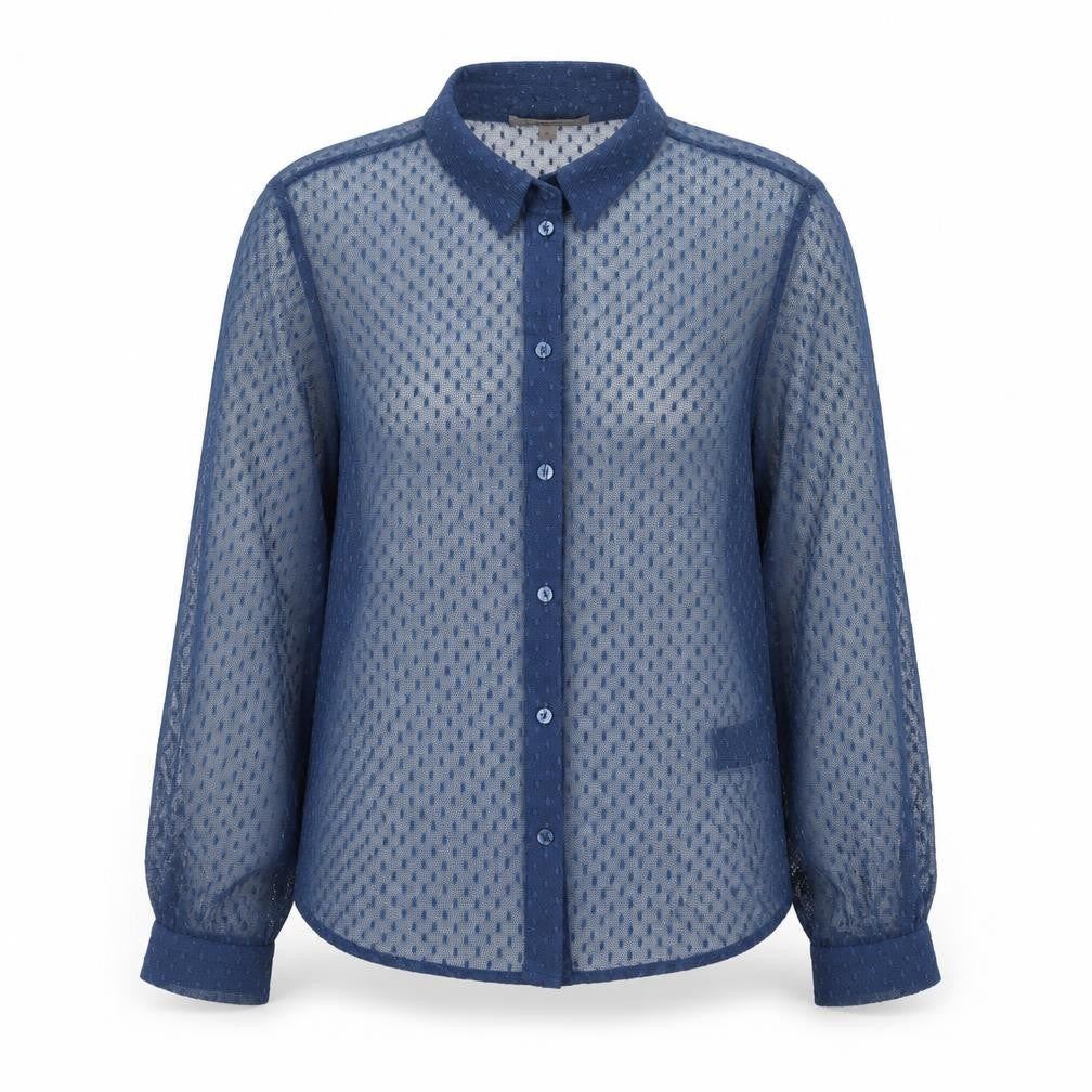 Marks and Spencer Women Blue Sheer Long Sleeve Collared Blouse Size 10