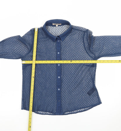 Marks and Spencer Women Blue Sheer Long Sleeve Collared Blouse Size 10