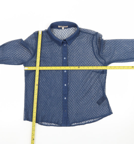 Marks and Spencer Women Blue Sheer Long Sleeve Collared Blouse Size 10