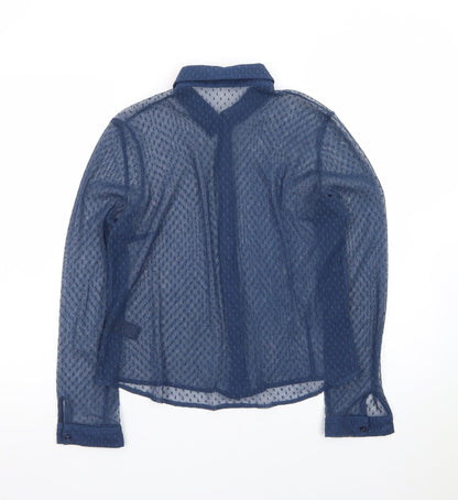 Marks and Spencer Women Blue Sheer Long Sleeve Collared Blouse Size 10