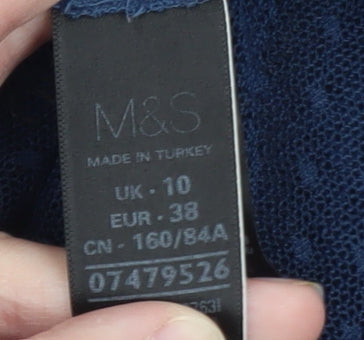 Marks and Spencer Women Blue Sheer Long Sleeve Collared Blouse Size 10