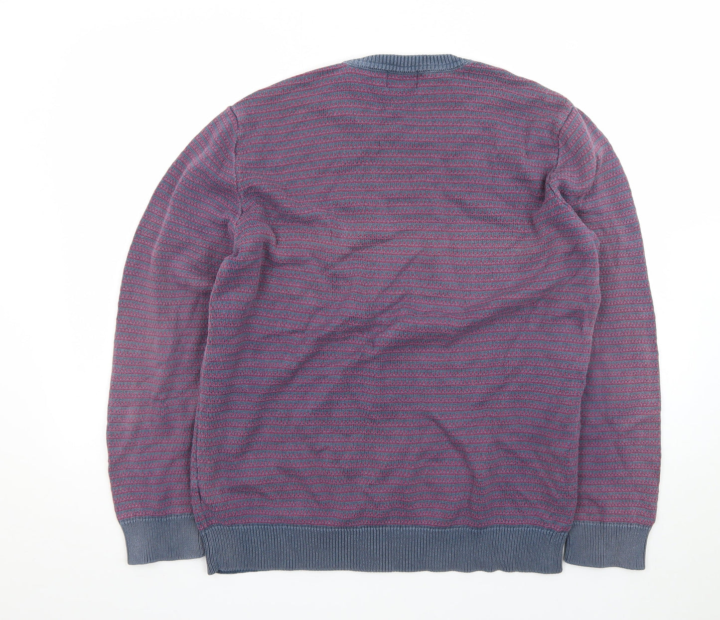 Marks and Spencer Men's Purple Striped Cotton Jumper L Regular Fit