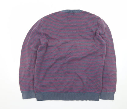 Marks and Spencer Men's Purple Striped Cotton Jumper L Regular Fit