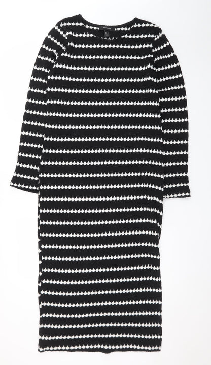 New Look Women's Black White Striped Bodycon Knit Dress S