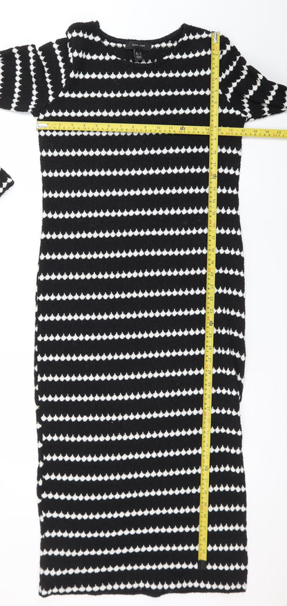 New Look Women's Black White Striped Bodycon Knit Dress S