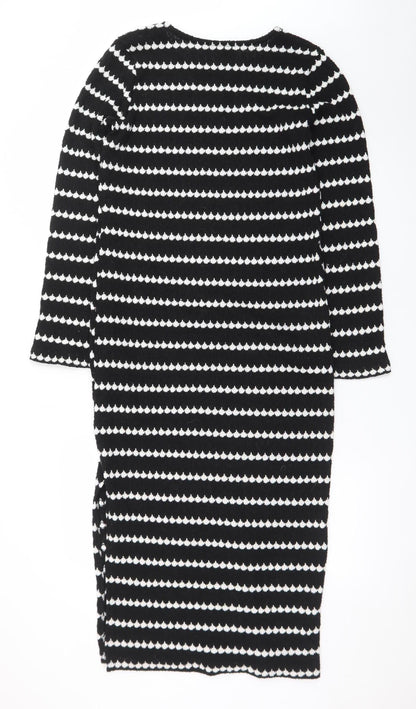 New Look Women's Black White Striped Bodycon Knit Dress S
