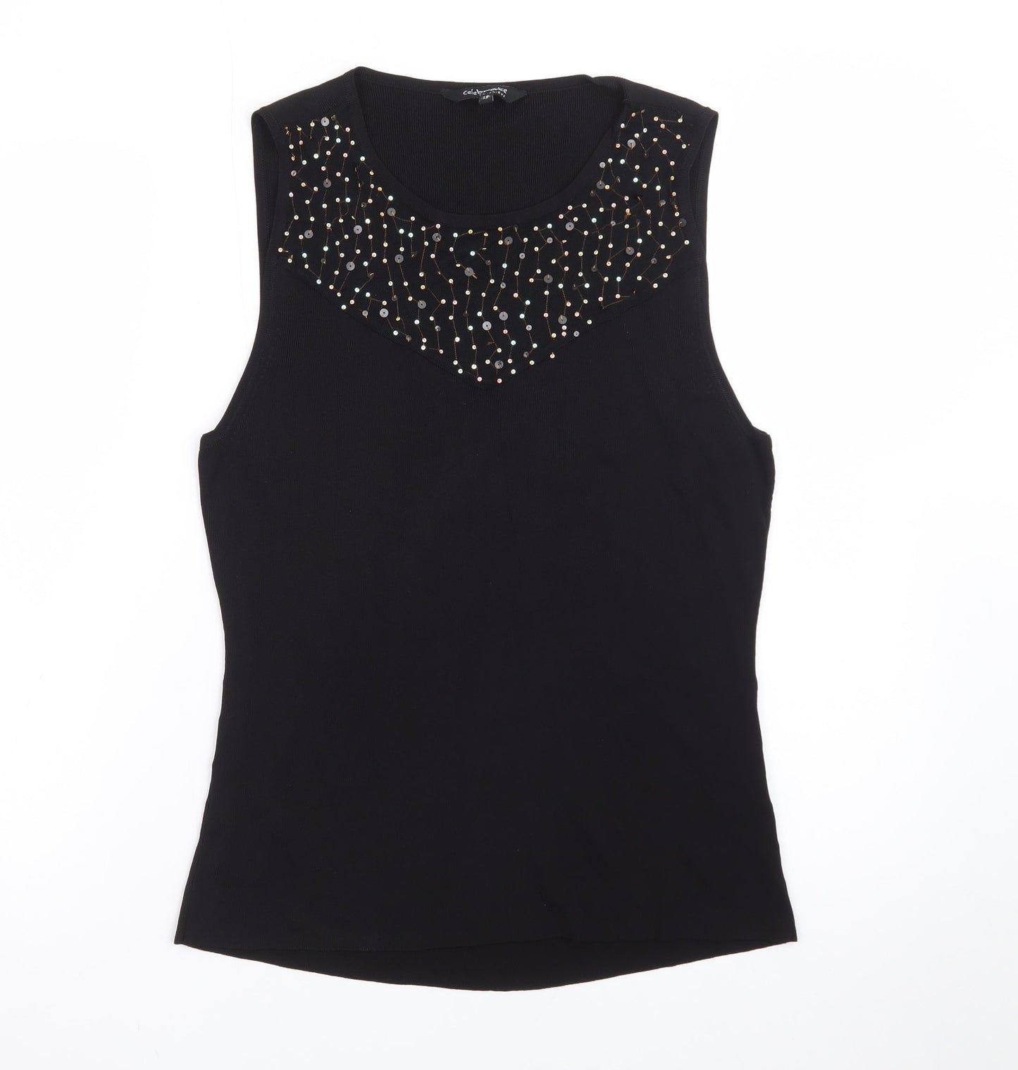 Celebrate by Janique Women's Black Beaded Sleeveless Knit Tank Top Size 16