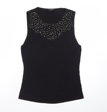 Celebrate by Janique Women's Black Beaded Sleeveless Knit Tank Top Size 16