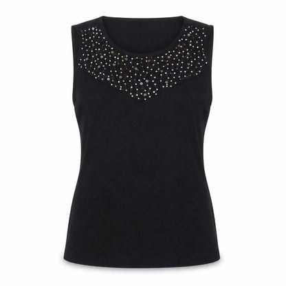 Celebrate by Janique Women's Black Beaded Sleeveless Knit Tank Top Size 16