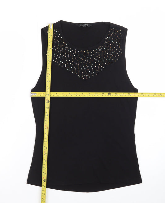 Celebrate by Janique Women's Black Beaded Sleeveless Knit Tank Top Size 16