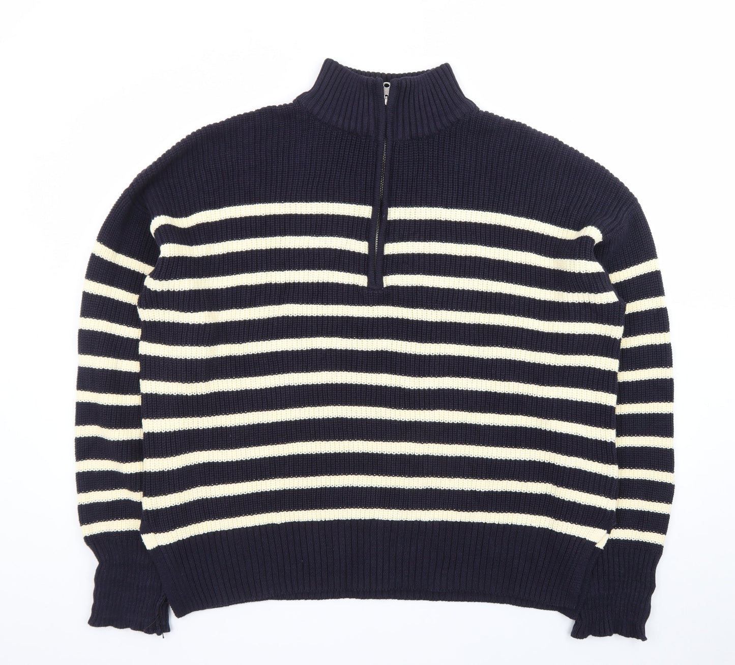 Nobody's Child Women's Blue Striped Cotton 1/2 Zip Jumper XL