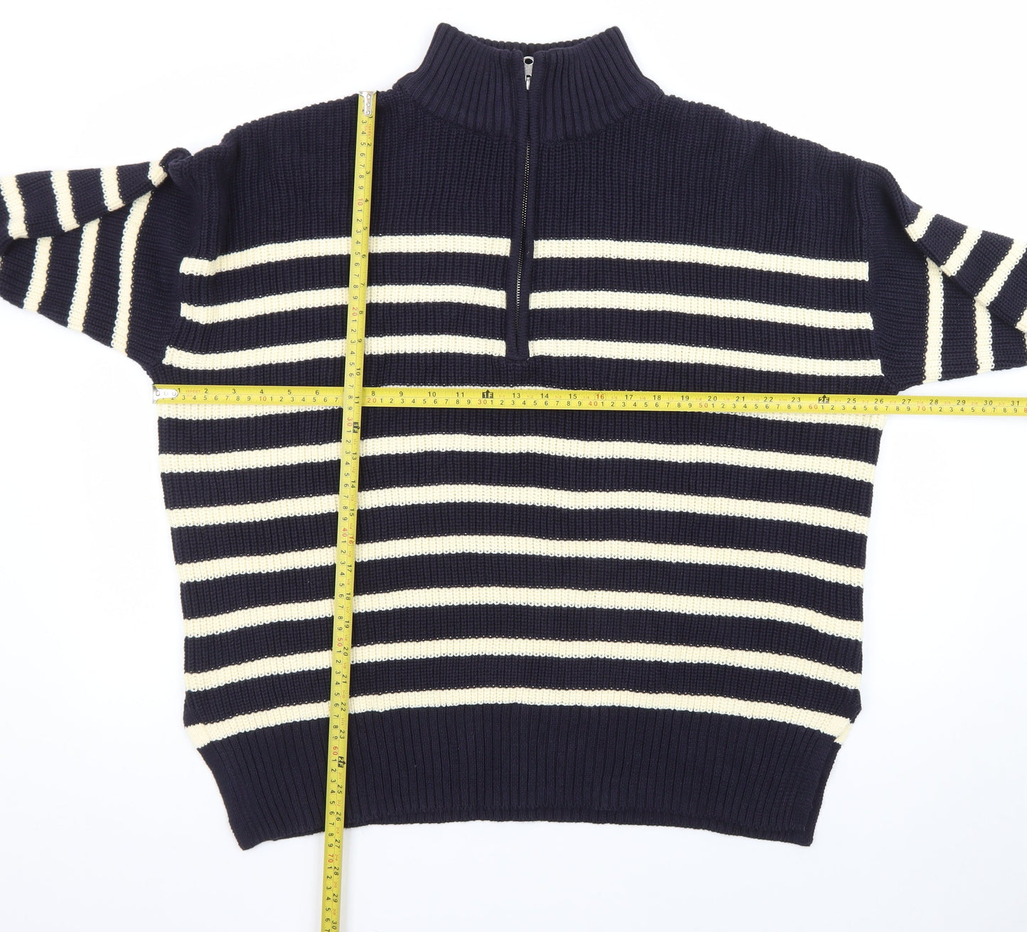 Nobody's Child Women's Blue Striped Cotton 1/2 Zip Jumper XL