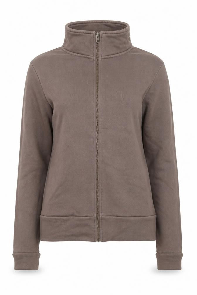 Roots Yoga Brown Full Zip Sweatshirt Women M Cotton High Neck