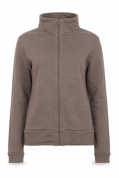 Roots Yoga Brown Full Zip Sweatshirt Women M Cotton High Neck