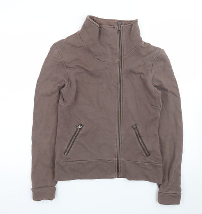 Roots Yoga Brown Full Zip Sweatshirt Women M Cotton High Neck