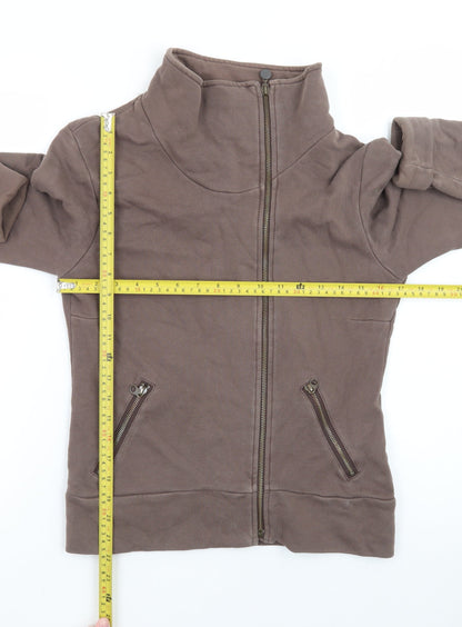 Roots Yoga Brown Full Zip Sweatshirt Women M Cotton High Neck