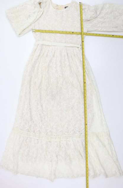 AFRA Line Women Ivory Lace Maxi Dress Size 8 Long Sleeve Formal