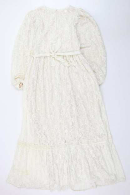 AFRA Line Women Ivory Lace Maxi Dress Size 8 Long Sleeve Formal