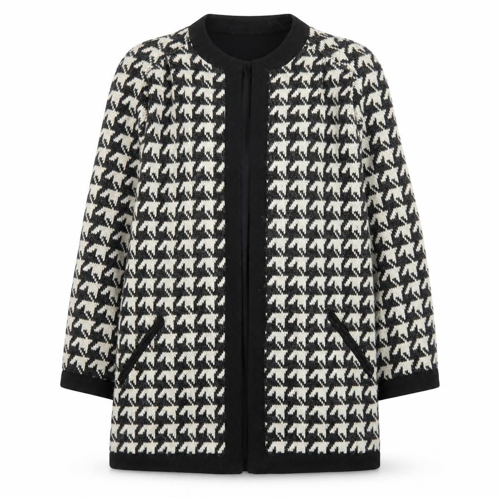 Windsmoor Women Black Houndstooth Wool Blend Mid-Length Coat Size 12