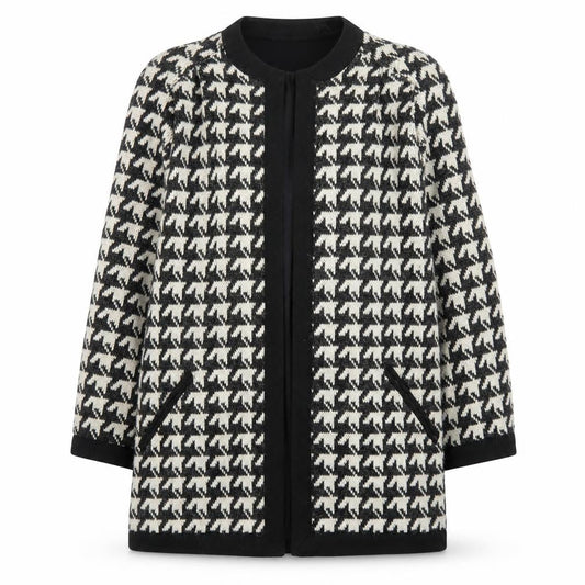 Windsmoor Women Black Houndstooth Wool Blend Mid-Length Coat Size 12