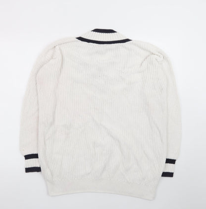 Marks and Spencer Men's White V-Neck Cotton Cricket Jumper M