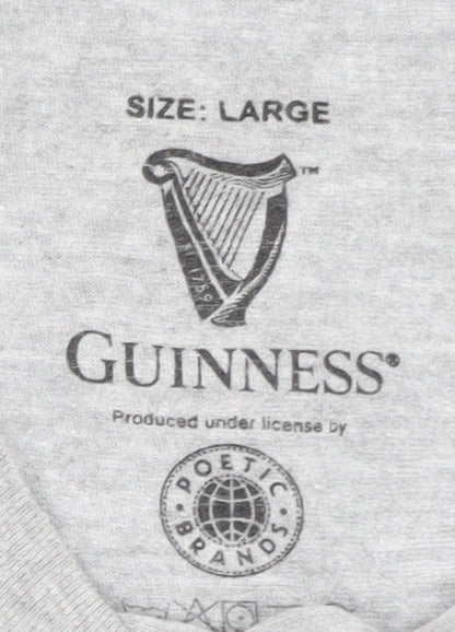 Guinness Men's Grey Short Sleeve Graphic T-Shirt Large