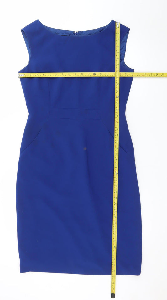 Hobbs Women Blue Size 12 Sleeveless Sheath Knee Length Dress