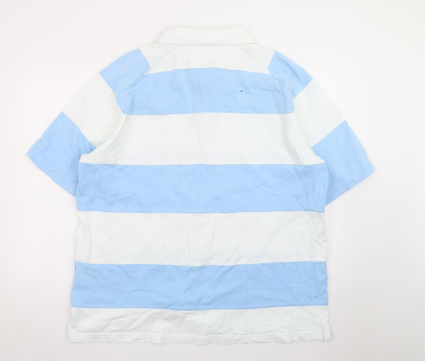 Marks and Spencer Men's Blue White Striped Polo Shirt XL Cotton
