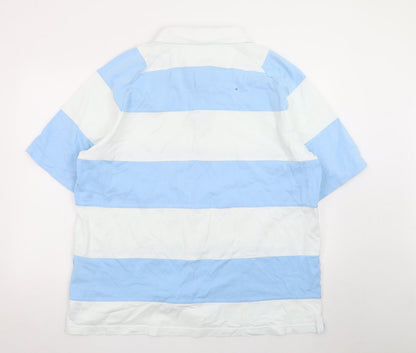 Marks and Spencer Men's Blue White Striped Polo Shirt XL Cotton