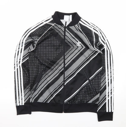 Adidas Mens Black Geometric Bomber Jacket XL Full Zip Sportswear