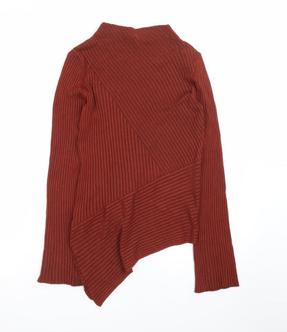 Topshop Women Brown Size 8 Asymmetric Ribbed Knit Dress