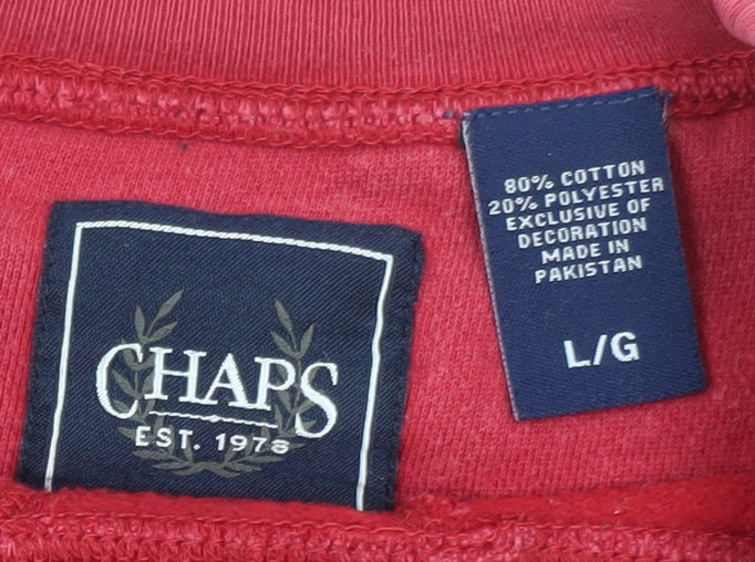 Chaps Men Red Crew Neck Pullover Sweatshirt Size L Cotton Blend