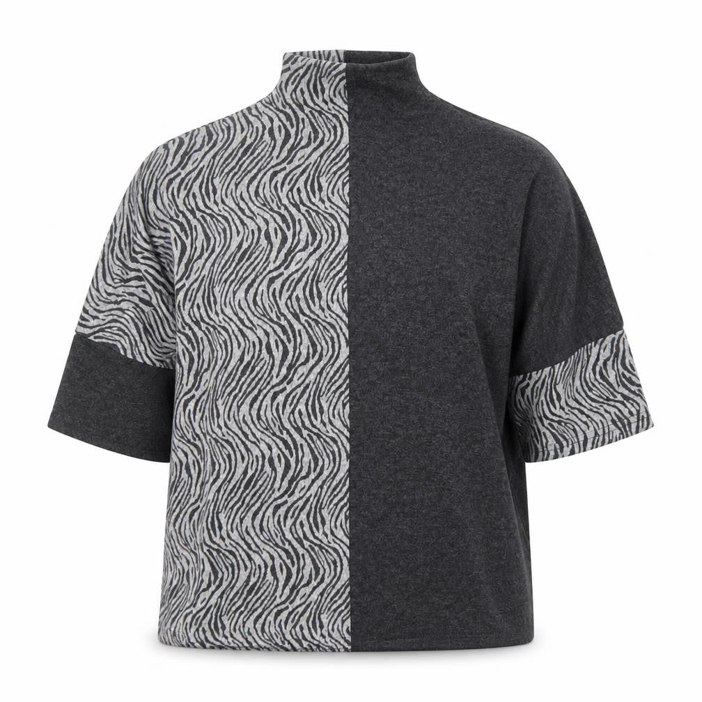 Bonmarché Womens Grey Animal Print Mock Neck Short Sleeve Jumper Size 10
