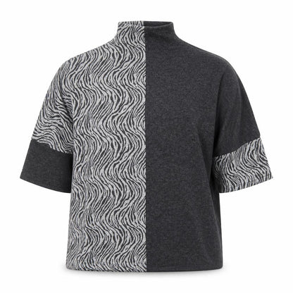 Bonmarché Womens Grey Animal Print Mock Neck Short Sleeve Jumper Size 10